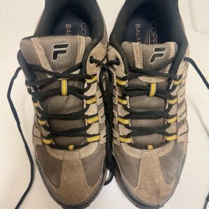 Fila Men's Taupe and Black Suede-Trim Sneakers with Yellow Accents